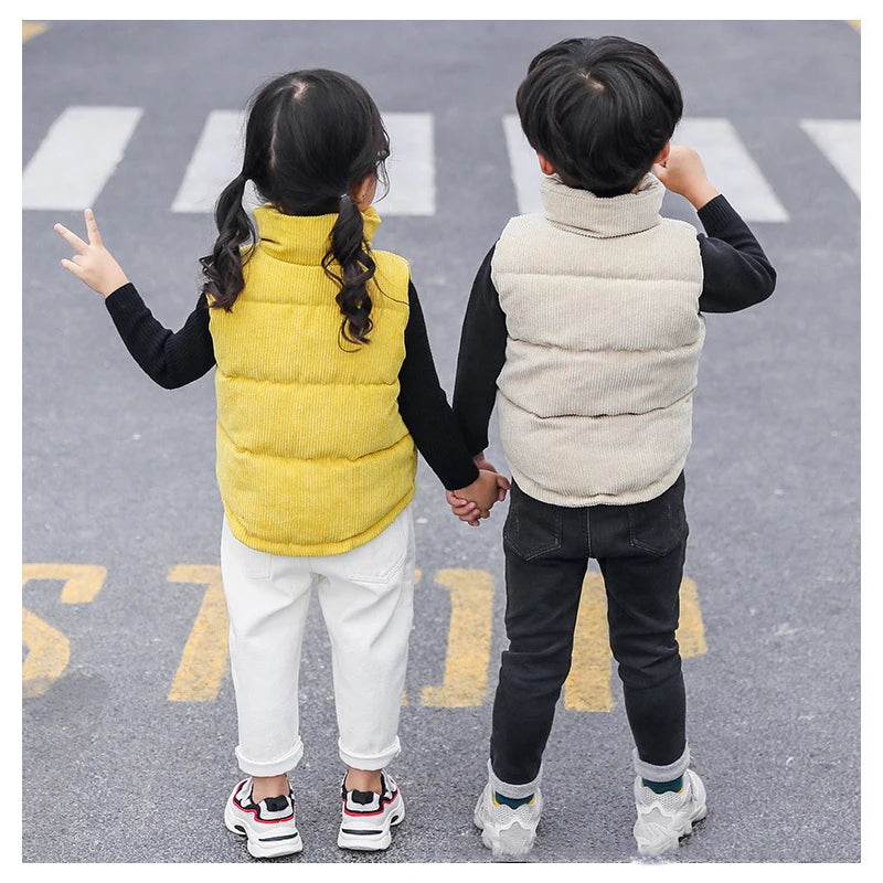 Baby Kids Thick Vests Winter Sleeveless Jacket For Girl Boys Jackets Corduroy Coat Spring Children Cotton Down Jacket Vests