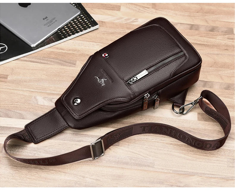 Luxury Brand Chest Pack Leather Messenger Bag Male Business Crossbody Bag For Men Sling  Bag Black Brown Casual Man Chest Bag