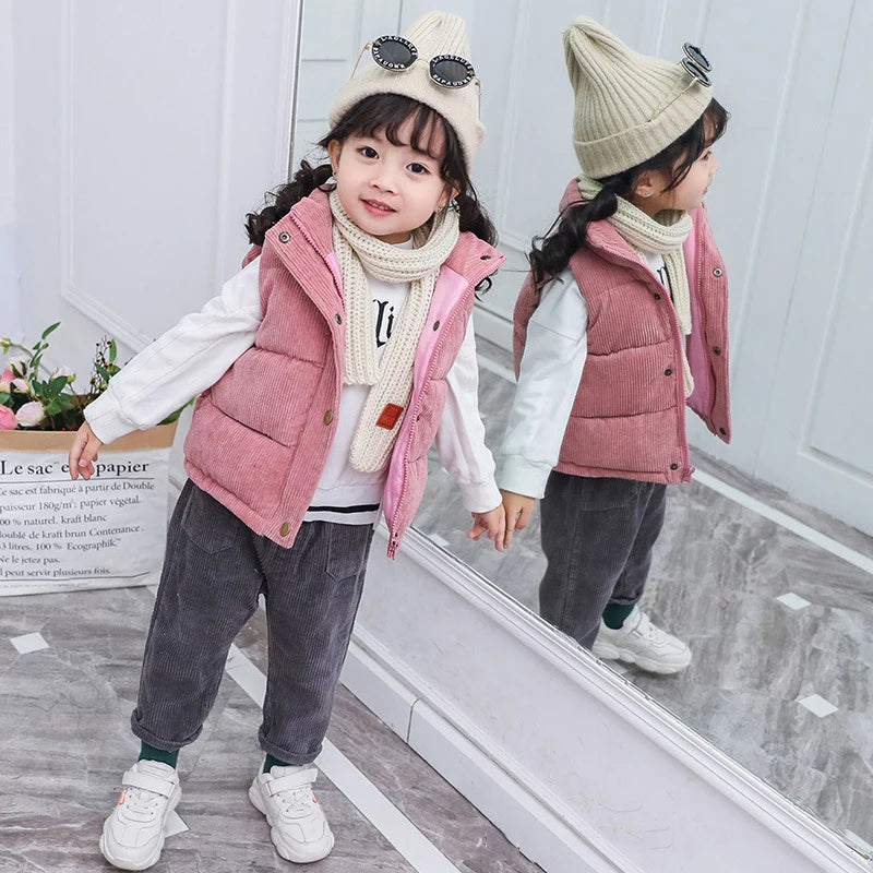 Baby Kids Thick Vests Winter Sleeveless Jacket For Girl Boys Jackets Corduroy Coat Spring Children Cotton Down Jacket Vests