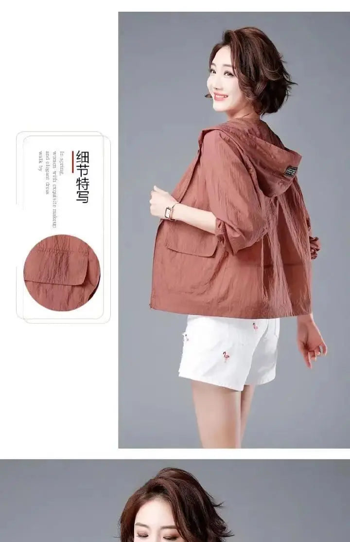 Korean Fashion New Summer Casaco Feminino Solid Color Women's Spring Jacket 2024 All-Match Jackets Hooded Thin Sunscreen Coat