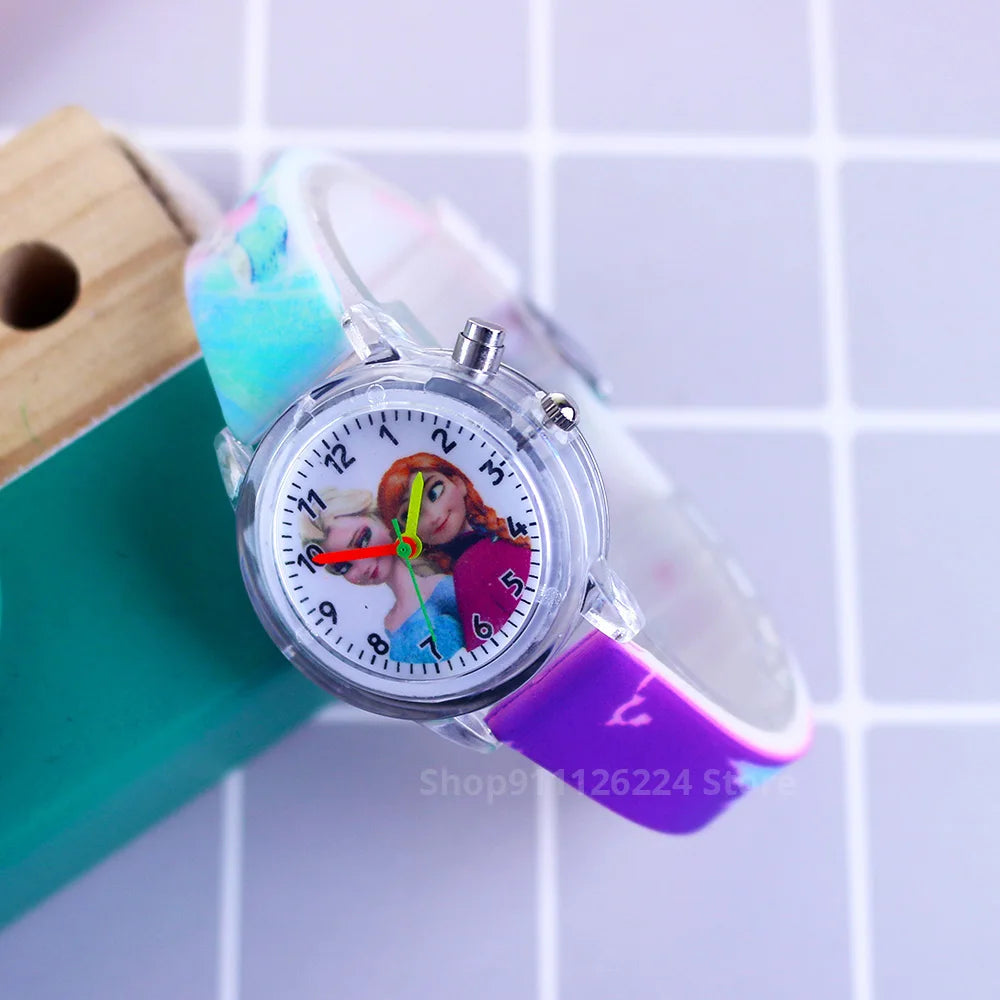 Disney Princess Elsa Kids Watches Girls Silicone Strap Cartoon Luminous Light Children Wrist Watch Toys Clock reloj infantil