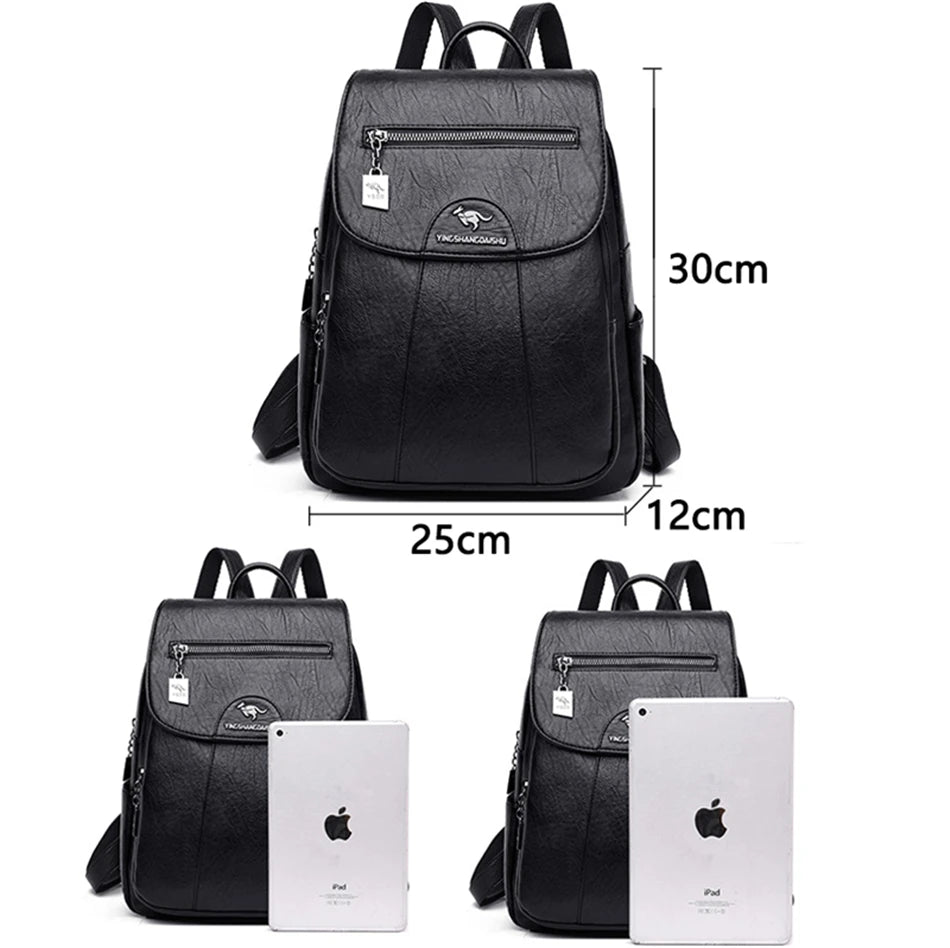 Women 's Backpack 2022 New High Quality Soft Leather Leisure Travel Large Capacity School Bags for Teenage Girls Black Mochila