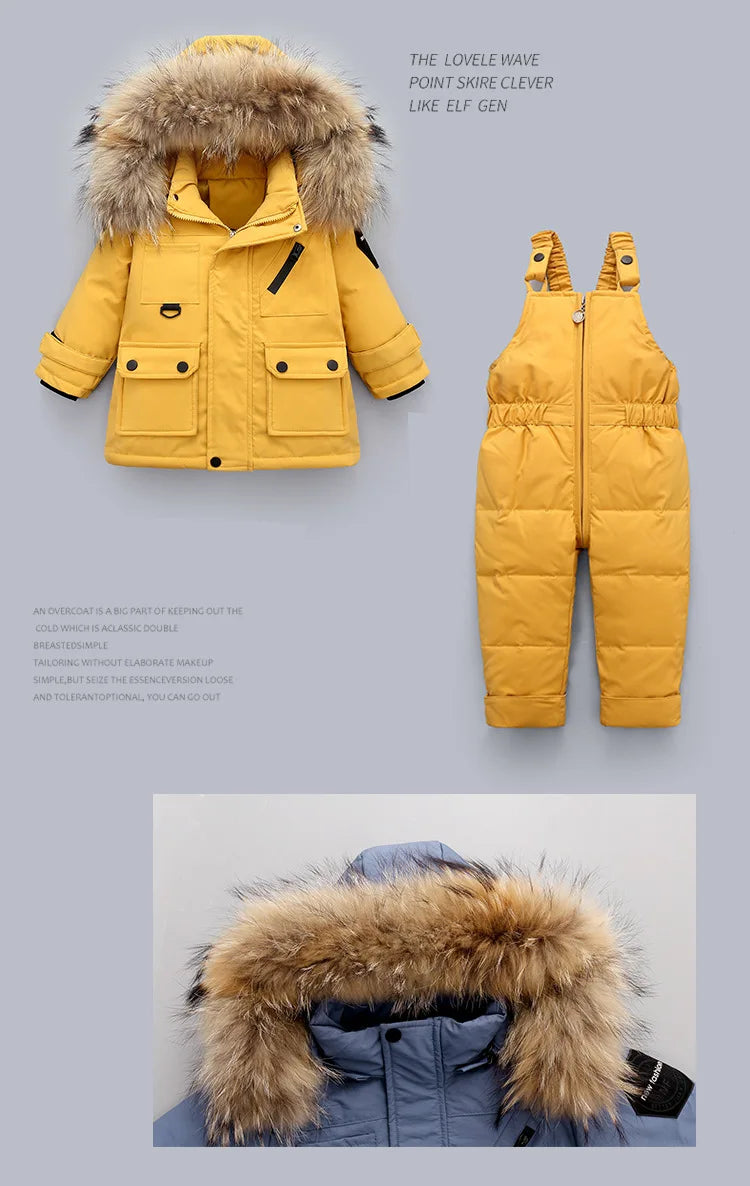 OLEKID 2024 Children Winter Boy Overalls Waterproof Hooded Down Jacket For Girl 1-4 Years Kids Jumpsuit Toddler Baby Clothes Set