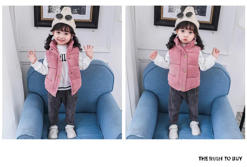 Baby Kids Thick Vests Winter Sleeveless Jacket For Girl Boys Jackets Corduroy Coat Spring Children Cotton Down Jacket Vests