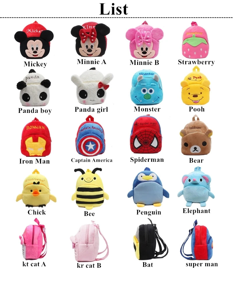 Disney Mickey Stitch Cute Cartoon Kids Plush Backpack Toys Mini School Bag Children's Gifts Boy Girl Baby Student Bags Wallet