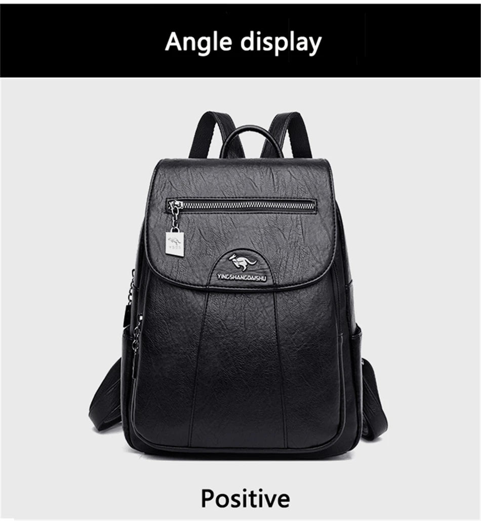 Women 's Backpack 2022 New High Quality Soft Leather Leisure Travel Large Capacity School Bags for Teenage Girls Black Mochila