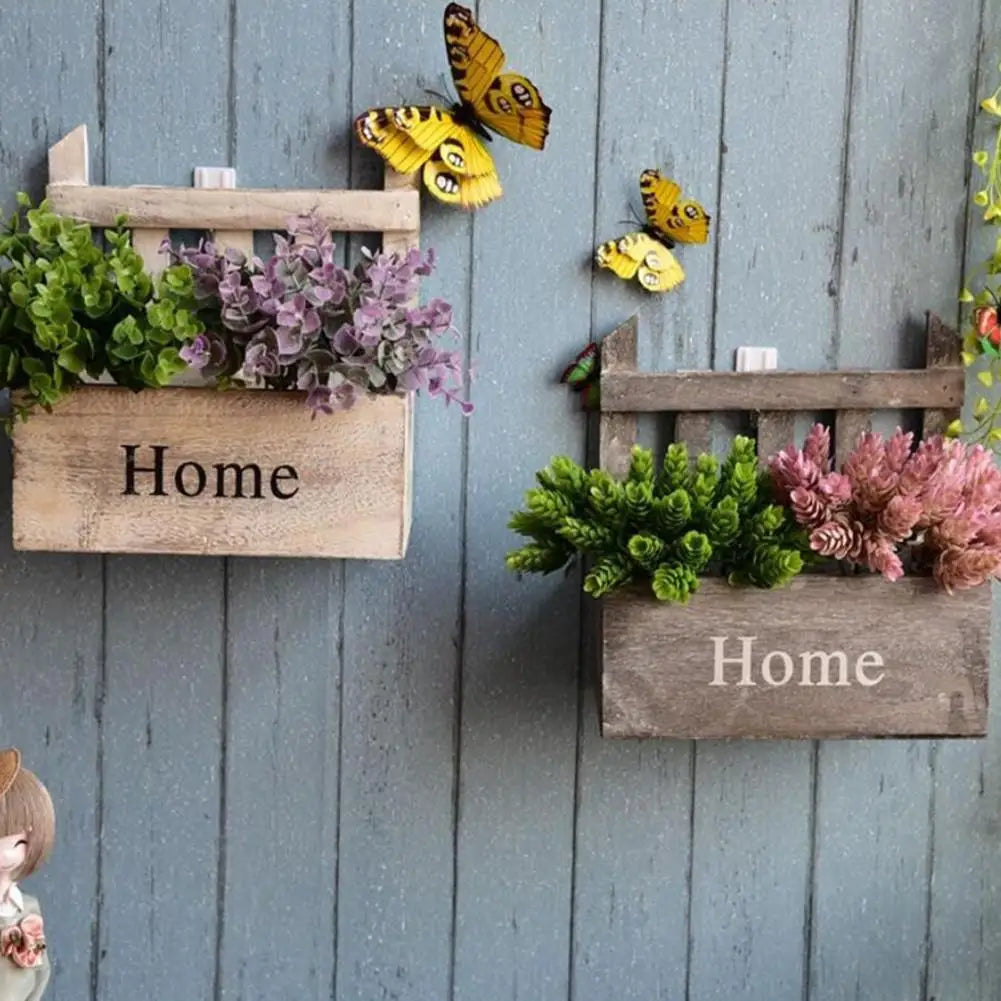 Wall-mounted Wooden Flower Basket Wall Hanging Flower Pot Fashionable Handmade Wooden Flower Basket for Home Decoration