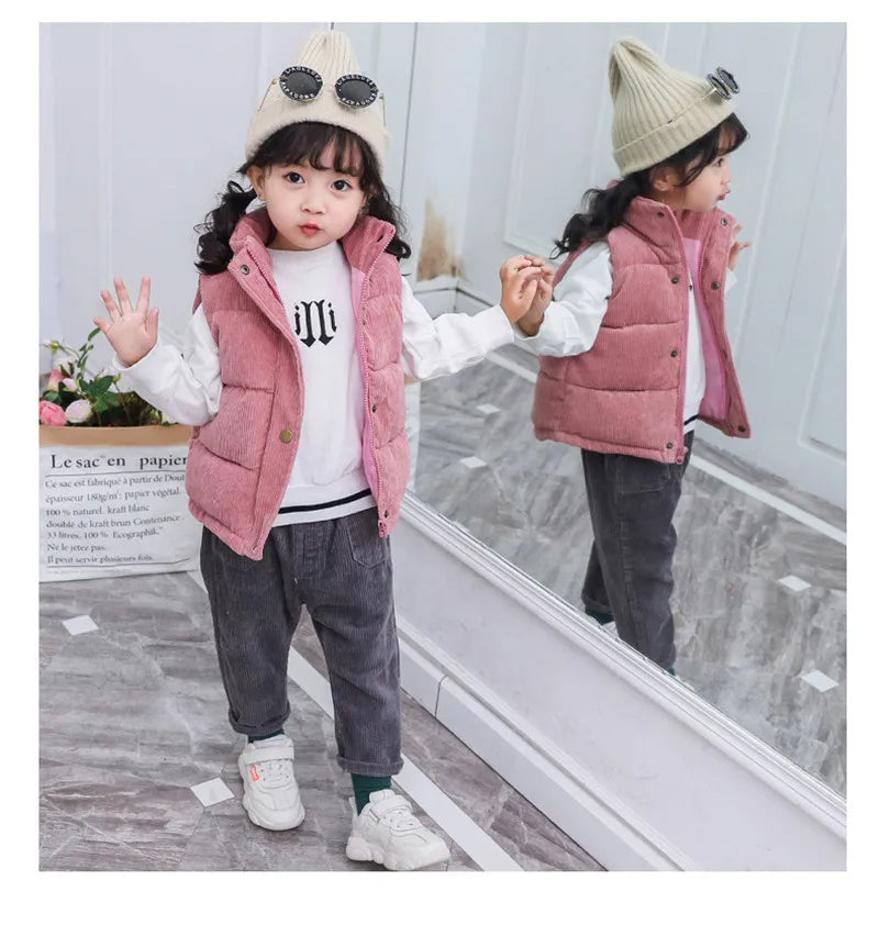 Baby Kids Thick Vests Winter Sleeveless Jacket For Girl Boys Jackets Corduroy Coat Spring Children Cotton Down Jacket Vests