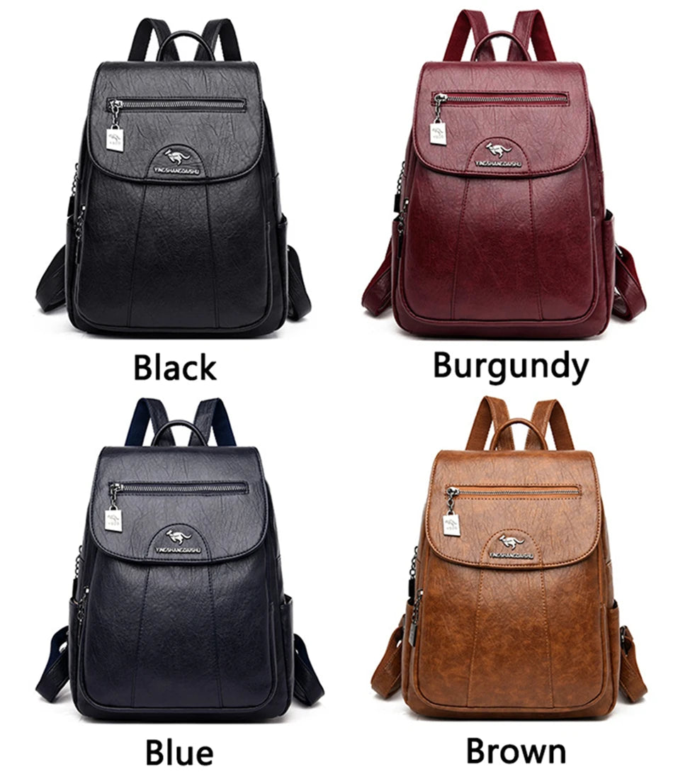 Women 's Backpack 2022 New High Quality Soft Leather Leisure Travel Large Capacity School Bags for Teenage Girls Black Mochila