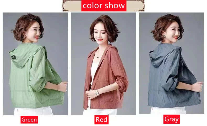 Korean Fashion New Summer Casaco Feminino Solid Color Women's Spring Jacket 2024 All-Match Jackets Hooded Thin Sunscreen Coat