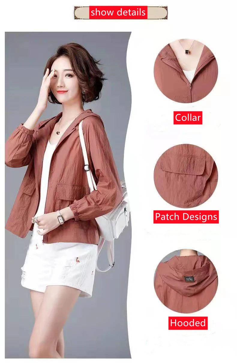 Korean Fashion New Summer Casaco Feminino Solid Color Women's Spring Jacket 2024 All-Match Jackets Hooded Thin Sunscreen Coat