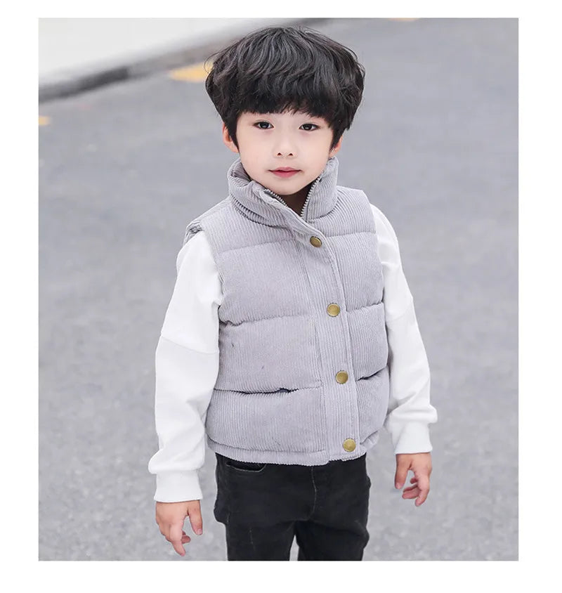 Baby Kids Thick Vests Winter Sleeveless Jacket For Girl Boys Jackets Corduroy Coat Spring Children Cotton Down Jacket Vests