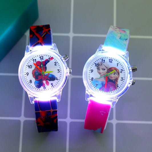 Disney Princess Elsa Kids Watches Girls Silicone Strap Cartoon Luminous Light Children Wrist Watch Toys Clock reloj infantil