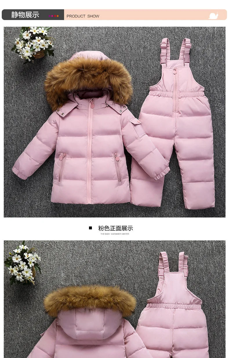 OLEKID -30 Degree Russia Winter children Boys Clothes set Down Jacket Coat + Overalls For Girl 1-5 Years Kids Baby Girl Snowsuit