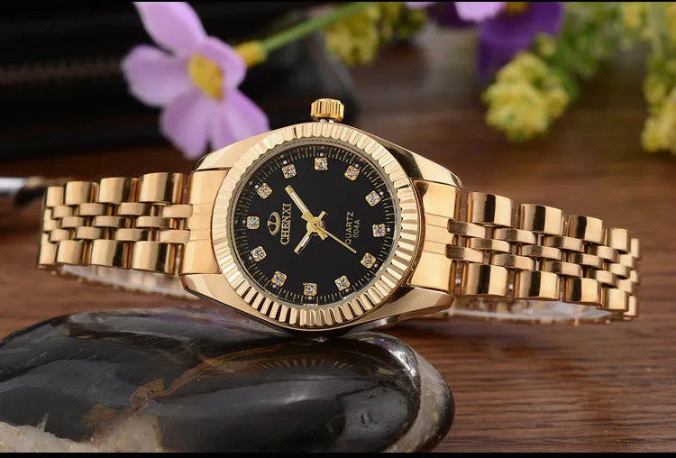 CHENXI Brand Top Luxury  Ladies Golden Watch for Women Clock Female Women's Dress Rhinestone Quartz Waterproof Wristwatches