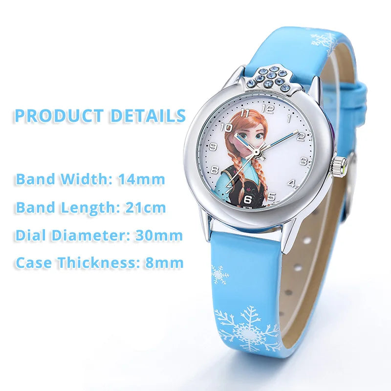 New Princess Elsa Girls Watches Kids Leather Strap Cute Children Cartoon Wristwatches Gifts for Kids Girl Frozen Clock