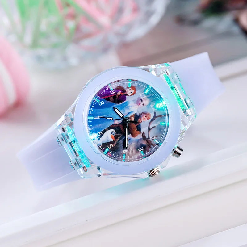 Disney Kids Watches for Girls Silicone Strap Princess Elsa Frozen 2 Sophia Flash Light Children Watch Women Clock reloj infantil