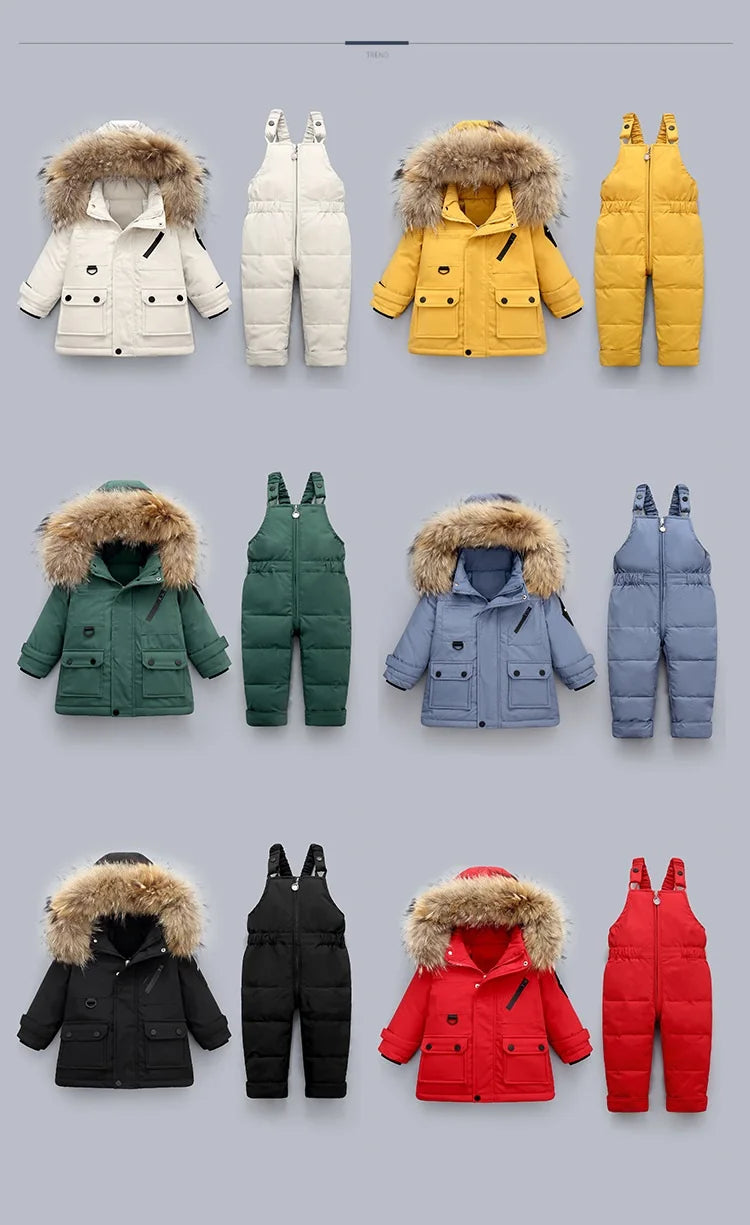 OLEKID 2024 Children Winter Boy Overalls Waterproof Hooded Down Jacket For Girl 1-4 Years Kids Jumpsuit Toddler Baby Clothes Set