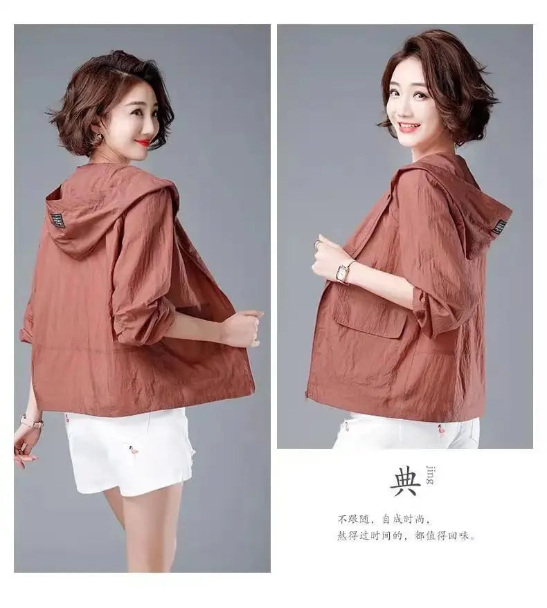 Korean Fashion New Summer Casaco Feminino Solid Color Women's Spring Jacket 2024 All-Match Jackets Hooded Thin Sunscreen Coat