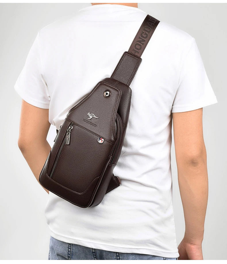 Luxury Brand Chest Pack Leather Messenger Bag Male Business Crossbody Bag For Men Sling  Bag Black Brown Casual Man Chest Bag