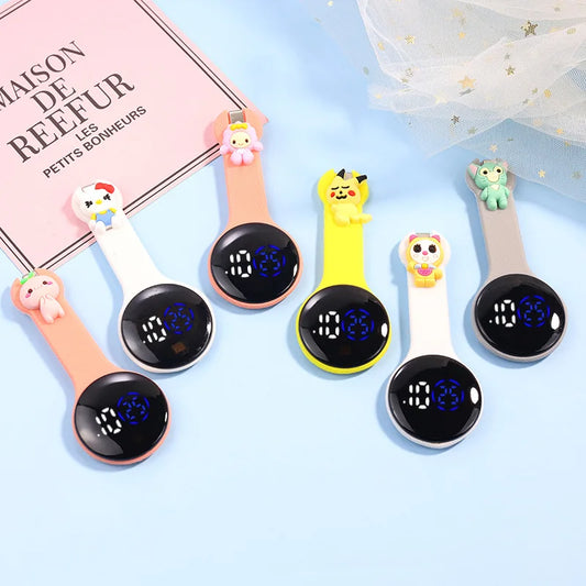 Cartoon Hello Kitty Models Nurse Doctor Watch Silicone Pocket LED Watches Women Colourful gift for Hospital medical badge reel