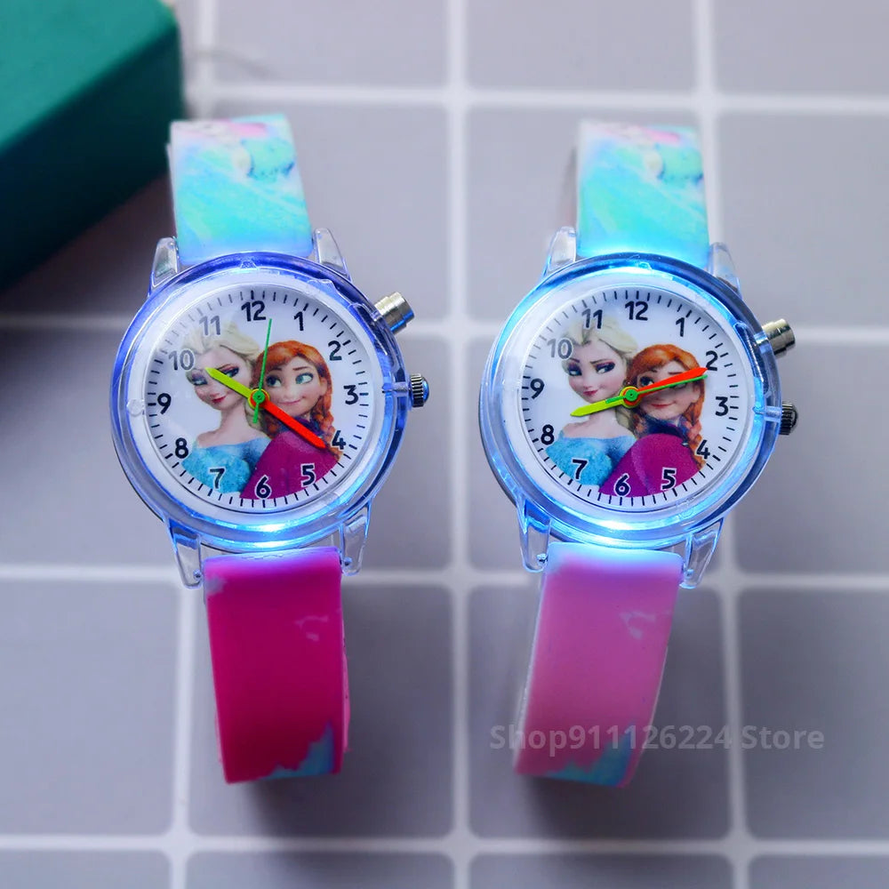 Disney Princess Elsa Kids Watches Girls Silicone Strap Cartoon Luminous Light Children Wrist Watch Toys Clock reloj infantil