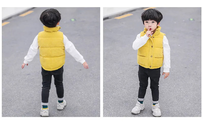 Baby Kids Thick Vests Winter Sleeveless Jacket For Girl Boys Jackets Corduroy Coat Spring Children Cotton Down Jacket Vests