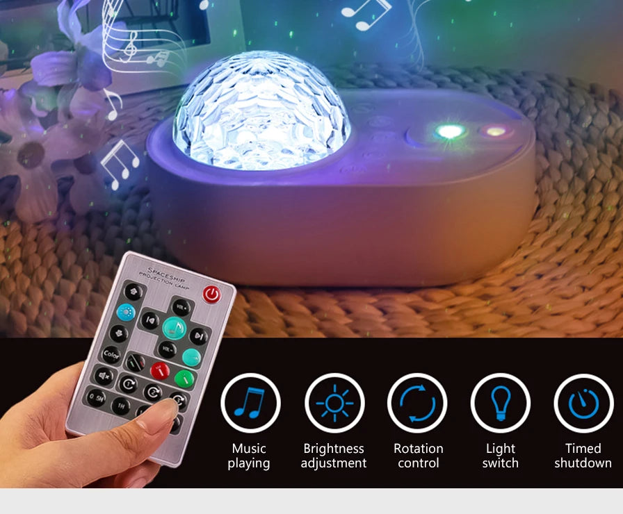 Starry Sky Projector Night Light Spaceship Lamp Galaxy LED Projection Lamp Bluetooth Speaker For Kids Bedroom Home Party Decor