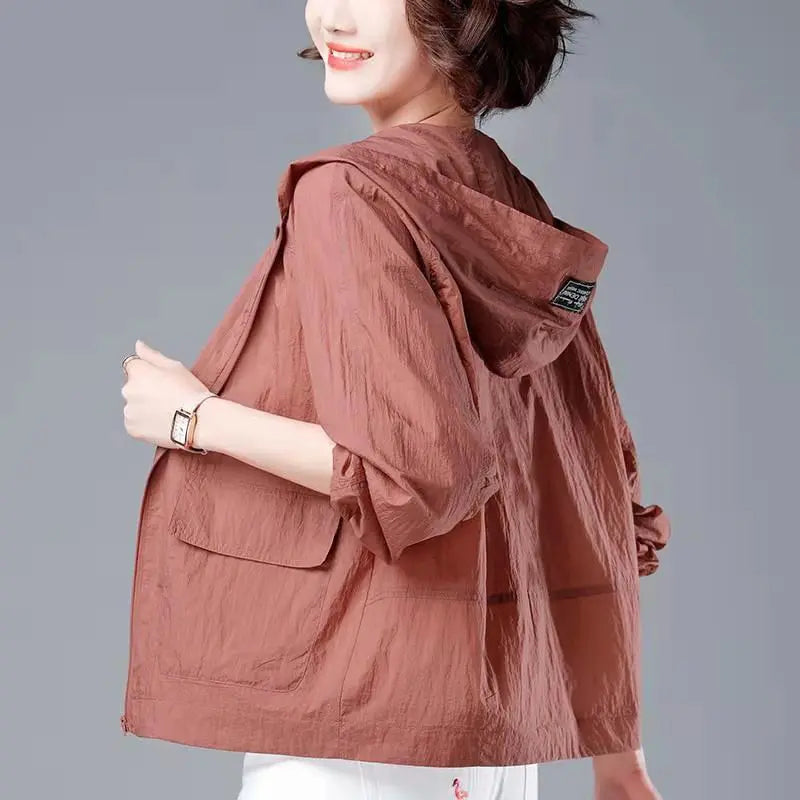 Korean Fashion New Summer Casaco Feminino Solid Color Women's Spring Jacket 2024 All-Match Jackets Hooded Thin Sunscreen Coat