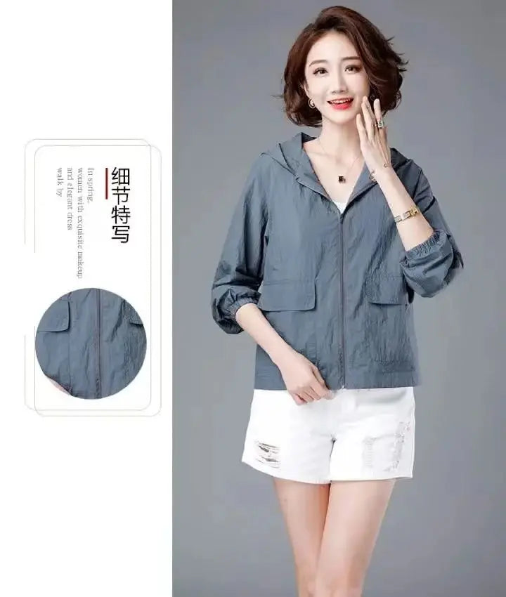 Korean Fashion New Summer Casaco Feminino Solid Color Women's Spring Jacket 2024 All-Match Jackets Hooded Thin Sunscreen Coat