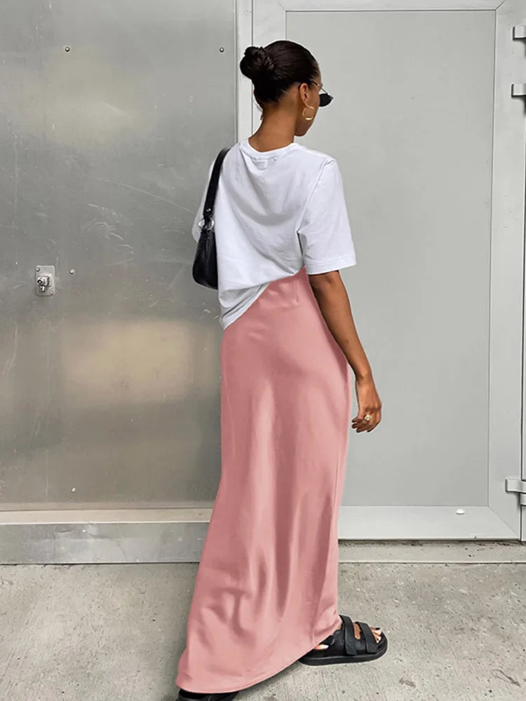 Elegant Satin Black Trumpet Skirts Fashion Slim High Waist Skirts Women Female  Solid Office Long Skirt Spring Summer