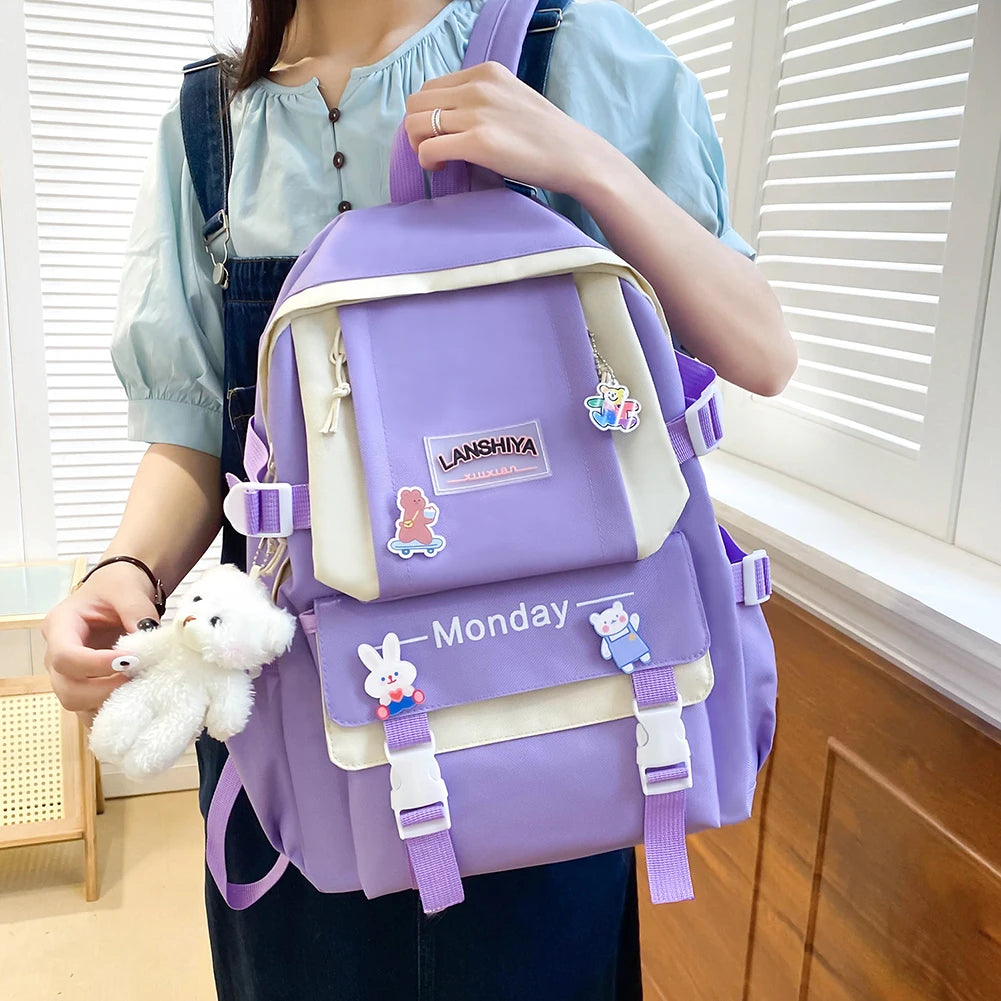 Women School Backpacks Schoolbag Canvas 4in1 For Teenagers Girls Student College Book Bag Satchel CasualBolsas Mochilas