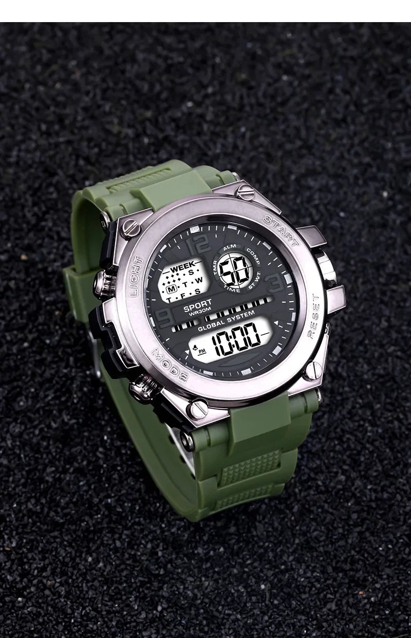 YIKAZE Men's Sports Watches Military Multifunction Digital Watch 3Bar Waterproof Luminous Alarm Clock Men Electronic Wristwatch