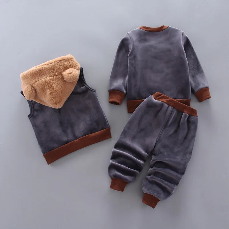 3Pcs Set Children Clothing Thicken Warm Hooded Outwear Children Sets Three-Piece Outfits Toddler Costume Suit Kids Clothes