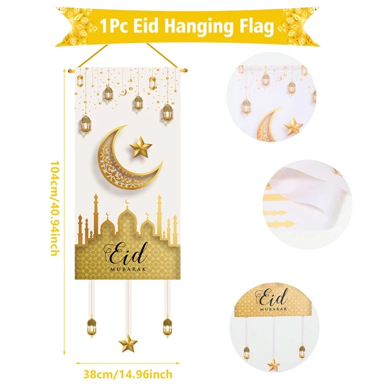 Ramadan Decoration Hanging Flag Eid Mubarak Decor 2025 for Home Islamic Muslim Party Decor Ramadan Kareem Eid Al-Fitr Gift