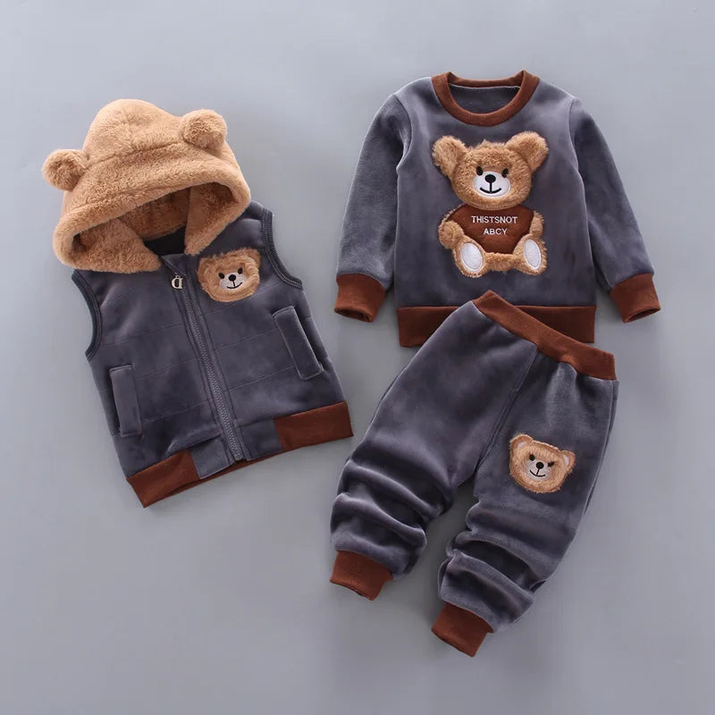 3Pcs Set Children Clothing Thicken Warm Hooded Outwear Children Sets Three-Piece Outfits Toddler Costume Suit Kids Clothes