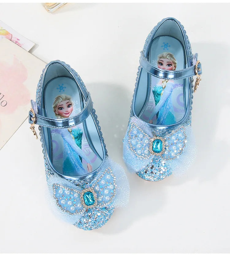 Disney Girls' Princess  Sandals Shoes Children's Shoes Elsa Children's Shoes Girls Fashion Baby Pink Blue High Heel Shoes Size