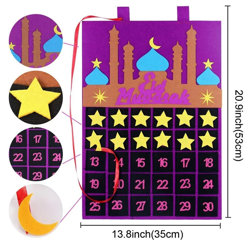 Ramadan Countdown Felt Calendar Eid Mubarak Decorations For Home Islamic Muslim Party Decor Ramadan Kareem Eid Al Adha Kid Gifts