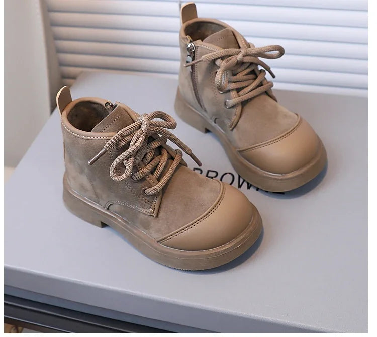 2023 New Girls Casual Shoes Non-slip Simple Children Fashion Boys Leather Boots Spring and Autumn New Kids Cotton Shoes Non-slip