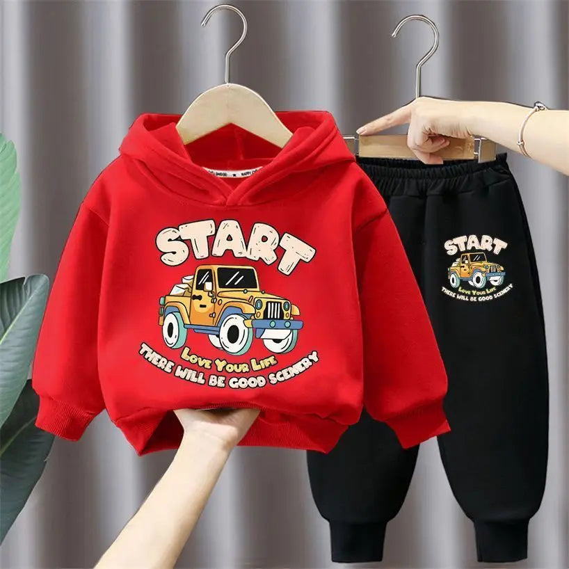 Spring Autumn Hooded Sweatshirt and Long Pant Two Piece Set for Children Pullover Sets Boys Tracksuit Kids Sport Clothing Suit