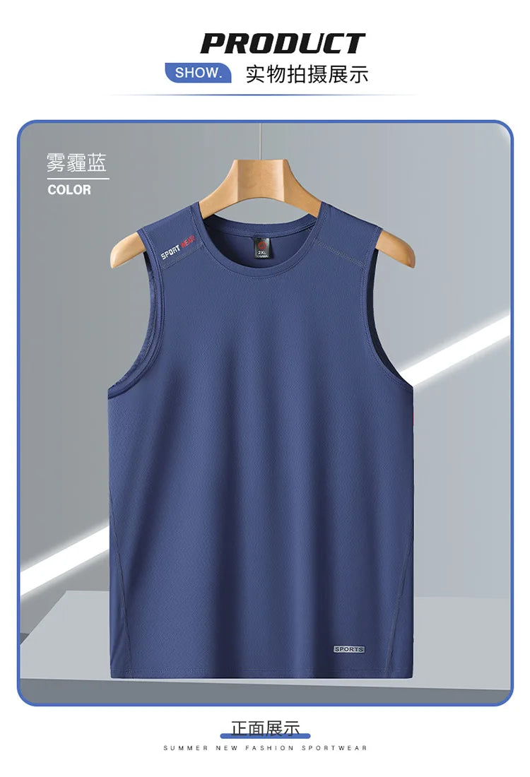 Summer Tank Top Men Ice Silk Sleeveless Sports Mesh Breathable Comfortable Quick Drying Tshirts Loose Basketball Running Vest