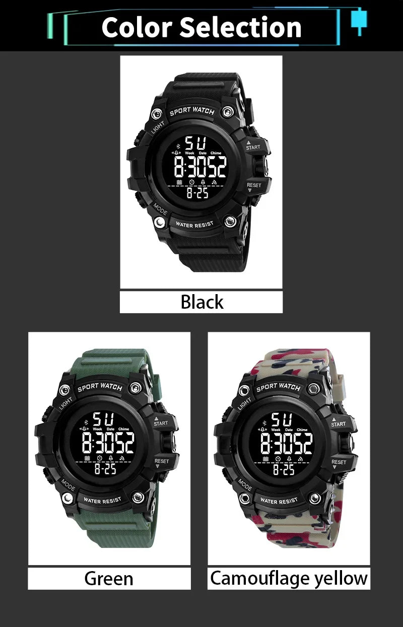 YIKAZE Men's Sport Watch Multifunction Military Sports Men Watch Clock Big Dial Digital watches Waterproof Electronic Wristwatch