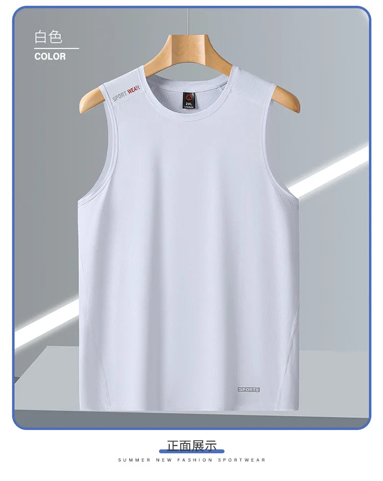 Summer Tank Top Men Ice Silk Sleeveless Sports Mesh Breathable Comfortable Quick Drying Tshirts Loose Basketball Running Vest