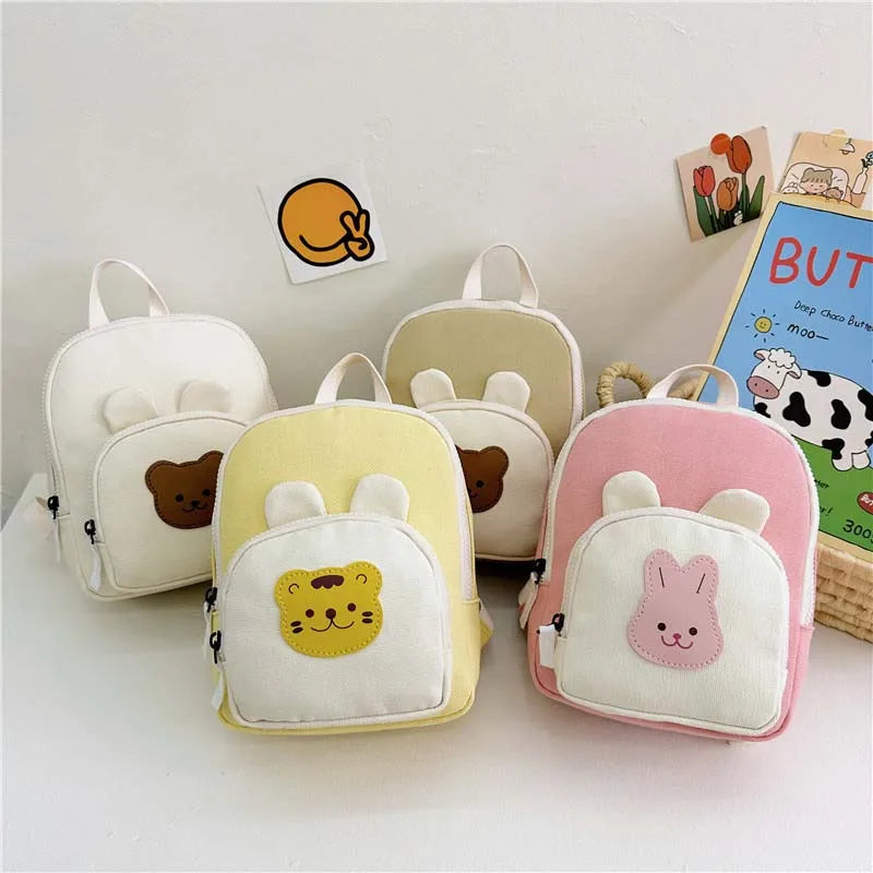 Korean Canvas Kids Backpack Kawaii Children's Handbags for Girl Kindergarten Boy Schoolbag Cartoon Bear Bunny Toddler Bag 2023