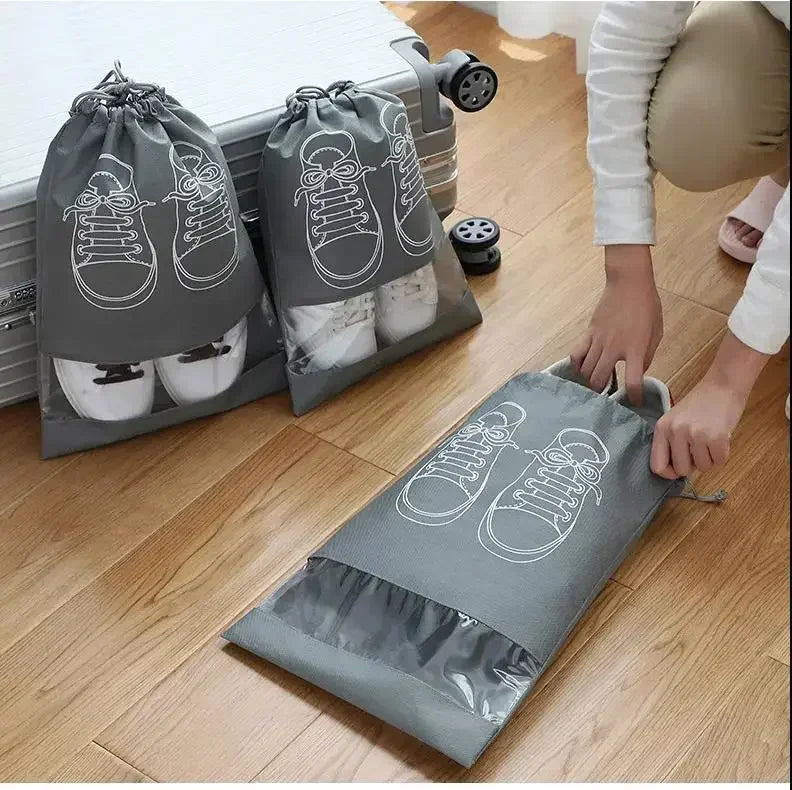 10/5pcs Shoes Storage Organizer Bags Non-woven Travel Portable Closet Bag Waterproof Pocket Clothing Tranparent Hanging Bag