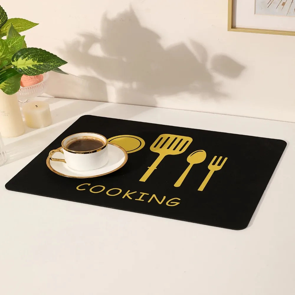 VIKAMA Simple Coffee Dish Mat Drainage Mat Kitchen Bathroom Diatomaceous Earth Washable Non-slip Bottom Dirty Resistant Doormat