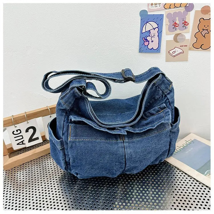 Denim Vintage Messenger Bag for Women Tote Handbag Fashion Jeans Crossbody Shoulder Bag Large Capacity Causal Ladies Satchel Bag