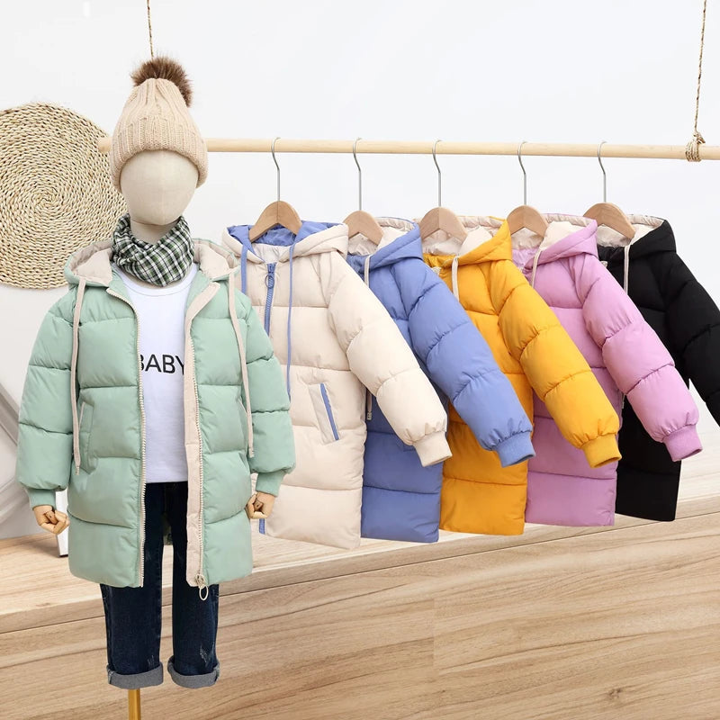 Children's Down Coat Winter Teenage Baby Boys Girls Cotton-padded Parka & Coats Thicken Warm Long Jackets Toddler Kids Outerwear