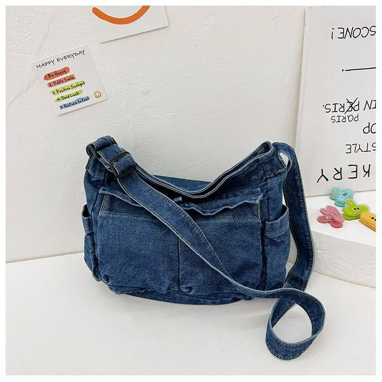 Denim Vintage Messenger Bag for Women Tote Handbag Fashion Jeans Crossbody Shoulder Bag Large Capacity Causal Ladies Satchel Bag