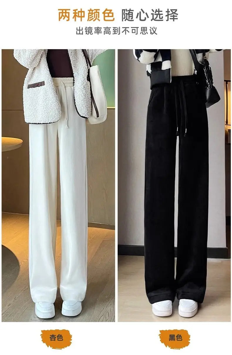 Women Keep Warm Thickened Corduroy Trousers Wide Leg Sweatpants Winter Straight Pant High Waist Warm Loose Simple Lamb Trousers